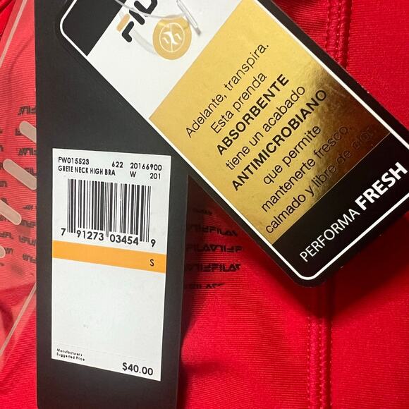 Fila Grete High Neck Sports Bra SMALL Red Racerback Longline Athletic Workout - Picture 7 of 12